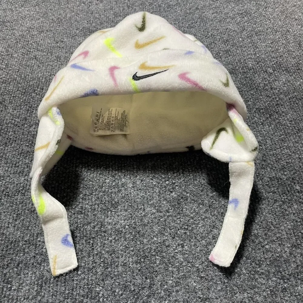 Nike Hat Beanie Fitted Toddler White Multicolor Fleece Ear Flap Winter